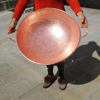 Pure Copper Frying Pan Handmade Thickened Bottom Purple Copper Double Handle Wok Cookware 24-45cm