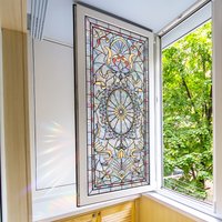 3D Retro Privacy Window Film Vinyl Double-sided Viewing Stained Glass Decals Static Cling Stickers for Home Windows Decoartion