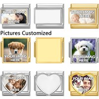 Picture Photo Personalization Bulk Customized Italian Charm Link Fit 9mm Stainless Steel Bracelet DIY Beads Jewelry