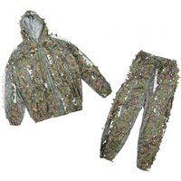 Ghillie Suit 3D Leaf Hooded Hunting Outfit Jacket Pants Set for Youth Adult Woodland Photography