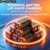 PHOMAX USB 9V Rechargeable Battery 1-32PCS 4800mWh Type-C Rechargeable 6F22 9V Li-ion Batteries For Model Multimeter Toy