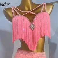 Latin Dance Costume, Rhinestone Women's Clothing, High-end Custom Split Style Tassel Dance Skirt, Samba Performance Dress