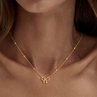 Women Bow Pendant Necklace, Satellite Chain Adjustable, 18k Gold Plated Dainty Jewelry