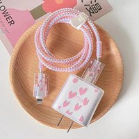 Cute Pink/Blue Hearts Cartoon Charger Case - Compatible for iPhone 18W/20W USB-C Power Adapter and Lightning Cable 3D Soft Case