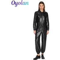 Womens Adult Overall Jumpsuit Water Resistant Coveralls Costume Turn-down Collar Long Sleeve Elastic Back Waist Zipper Bodysuit