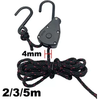 4mm 2/3/5m Camping Tightener Tent Tie Down Rope Fastening Wind Rope Buckle Pulley Ratchet Hangers Awning Rope Hook
