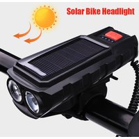 Solar Bicycle Front Light TYPE-C Rechargeable MTB Road Bike Front Light Flashlight 120dB with Horn Flashlight Bicycle Light