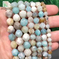 Natural Stone Faceted Mixed Amazonite Spacers Loose Beads DIY Charms Bracelet Accessories for Jewelry Making 14" Strand 6 8 10MM