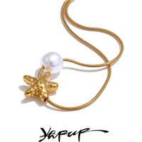 Yhpup Exquisite Star Shell Pearl Removable Drop Necklace for Women Stainless Steel Fashion Collar Jewelry Bijoux Gift