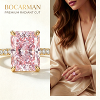 S925 Sterling Silver plated platinum and golden Quality Pink rectangular Zircon Sparkle Ice Cut rings for women fine jewellry