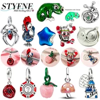 925 Silver Chameleon Charms Beads Fit Bracelet Bag Keychain Spider Rooster Owl Snail Zircon Dangle Pendant DIY Jewelry for Women