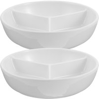 2Pcs Ceramic Divided Breakfast Cereal Bowl 16Cm Japanese Design 3 Section Deep Plate Milk Freshness Separator Ice Cream Yogurt