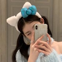 1PC Cat Ear Plush Hair Band, Casual Photo Hair Accessory, Hair Band with Bowknot, Polyester Material