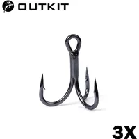 OUTKIT 10pcs 3x 6066 Strong Super Sharp Round Treble Hook Antirust High Carbon Steel 10-18# Sea Treble Hooks Fishing Tackle
