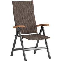 Folding Garden Chair, 5level Reclining PE Rattan Garden Dining Chair with Wood Armrests, High Back and Steel Frame for Outdoor,