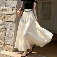 Korean Elegant Street 2026 Summer New Solid Color Holiday Fashion Pleated Skirt Women's High Waist Popular Versatile Long Skirt