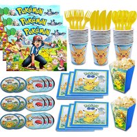Cartoon Pikachu Pokemon Birthday party Disposable Decorations Party Tableware Set Paper Cups Plates Forks Kids Party Supplies