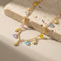 Chic Colorful Cubic Zirconia Flower Drop Necklace Gold Plated Charms Bracelet for Women Exquisite Trendy Jewelry