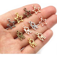 100pcs Charms Star Heart Pendants Antique Pendant fit,Vintage Tibetan Bronze Gold Silver color,DIY For Bracelet Necklace
