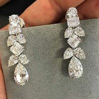 Huitan Trendy Leaf Shape Silver Color Earrings for Women Crystal CZ Exquisite Lady's Ear Dangle Earrings Wedding Party Jewelry