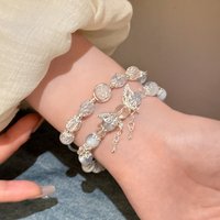 Fashion Korean Sweet Crystal Beads Bracelet for Women Exquisite Feather Butterfly Tassel Charm Bracelet Party Jewelry Gift