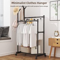 Simple Multi-Functional Clothes Drying Rack Integrated Coat Hat Rack Mobile Storage Shelf Metal Single Double Rod Clothesline