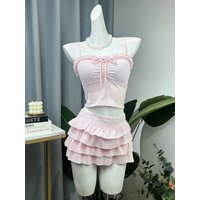 Sweet Lolita Style Striped Print Bikini Set Women Y2k Harajuku Hot Girl Summer Swimwear Kawaii Sexy Fashion Beach Outfits New