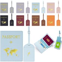 PU-Leder Goldprägung Design Reisepasstasche Gepäckanhänger-Set – Reisepass-Gepäckhalter Neues Gepäckanhänger-Set