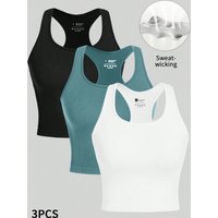 3 Piece Yoga Vest Women Gym Sports Racerback Crop Tops Seamless Streetwear Rib Knit Workout BreathableTank Top Female