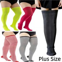 FREEAUCE Large Plus Size Girls Thigh High Striped Black Stocking Ladies Over Knee Long Socks Leg Warmers 5XL for Oversized Women