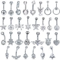 1Pc/5Pcs Stainless Steel Belly Button Piercing Set Crystal Belly Piercing Cz Navel Barbell Piercing Ombligo for Women