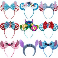 Disney Mickey Mouse Ears Headbands Women Adults Party Hair Accessories Lilo Stitch Headband for Girls Kids Sequins Bow Hairbands