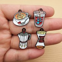 10pcs Coffee Cup Charm for Jewelry Making Enamel Necklace Earring Bracelet Pendant Diy Accessories Alloy Metal Black Plated