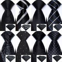 Luxury Mens Ties Black Color Neck Ties Solid Plaid Dot NeckTie Pocket Square Set Men Wedding Business Party Tie Accessories