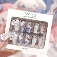 24Pcs Sanrio Cinnamoroll Fake Nails Removable Handmade Wear Nail Cartoon Full Cover Artificial Manicure Wearable Nail girls gift
