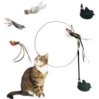 Baguette de chat en plumes avec cloche, Long pôle amélioré, forte ventouse, jouets interactifs, oiseau artificiel, bâton de chat, jouet, fournitures pour animaux de compagnie