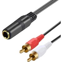 1/4 Inch TRS Jack to 2 RCA R/L Y Splitter Stereo Audio Cable 0.3m Dual RCA to 6.35mm Adapter Cord for Amplifier Mixer Speaker