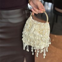 Handmade Beaded Women's Handbags French Elegant Retro Tassel Evening Bag Fashion Luxury Chic Female Satin Bucket Bags