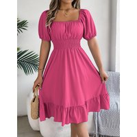 Spring Summer Elegant High Waisted Dress Square Neck Short Sleeved Ruffled Edge Long Dresses 2026 Valentine's Day Woman Clothing