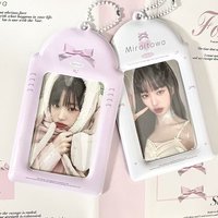 2pcs Y2K Style Bow Card Holder PVC Polaroid Kpop Storage Card Bow Photocard Case Bag Pendant