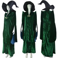 Professor Minerva McGonagall Cosplay Costume Dark Green Dress Robe Cape Hat Velvet Halloween Carnival Suit for Adult Kid