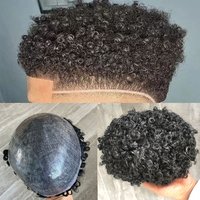 15MM Curly Skin Men Toupee Durable African American Male Wig 100% Human Hair Replacement System Unit Men Hair Prosthesis