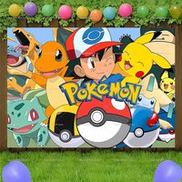 1Pc Happy Birthday Pokémon Pikachu Ash Ketchum Room Decoration Home Party Banner Family Holiday Gathering Celebration Background