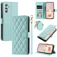 Crossbody Checkered Leather Wallet Case For Samsung Galaxy S24 Ultra S23 Plus S22 S21 FE A55 A25 A35 A15 Lanyard Flip Bag Cover