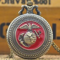 Retro Charm Neutral Eagle Earth Anchor Carving Marine Corps Quartz Steampunk Pocket Watch Men's and Women's Necklace Pendant Gif