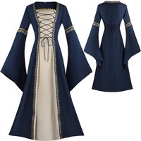 Medieval Gothic Retro Cosplay Dress with Ruffled Collar, Flared Sleeves & Lace Tie Long Dress Stage Performance Outfit