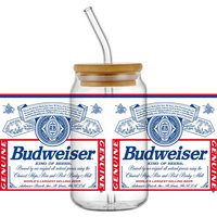 Budweiser Beer Pattern 16OZ UV DTF Cup Wrap Transfer Stickers Custom Labels DIY Waterproof Logo For Libbey Glass Can