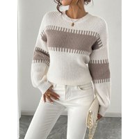 Neue Nischen-Strickjacke für Damen im Herbst und Winter, entworfen mit Lazy-Stil, Pullover-Oberteil, Khaki-Pullover mit geradem Rundhalsausschnitt, lässiges und elegantes Herbst- und Winter-Oberteil,