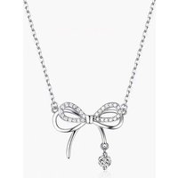 New 925 Sterling Silver Bow Necklace Personality Charming Women's Pendant Necklace Birthday Gift for Friends Exquisite Jewelry
