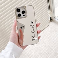 Personalized Customized Name Case For iPhone 17 16 15 14 13 12 11 Pro Max Plus Luxury Plating Makeup Mirror Pattern Cover 16 Pro
